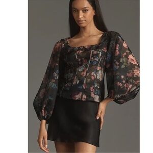 NWT By Anthropologie floral balloon sleeve top
